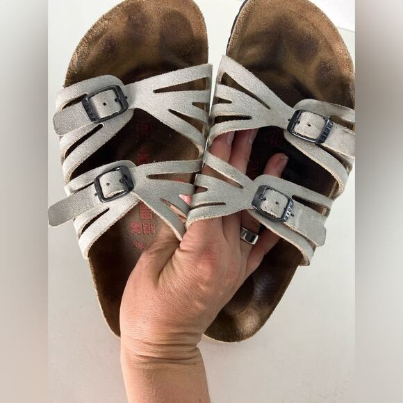 Birkenstocks QVC Granada Cork‎ Leather Sandals comfort sz 8 eu 39 white/gray - Picture 6 of 8